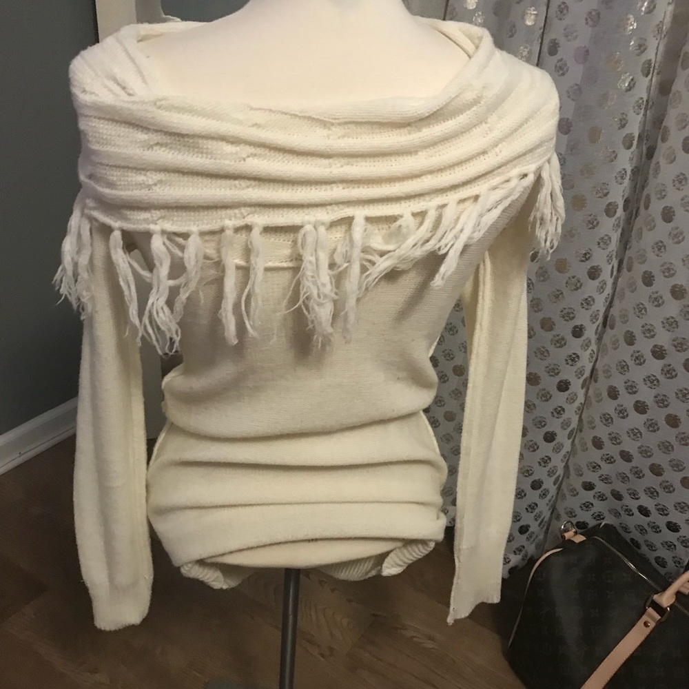 White fringe sweater